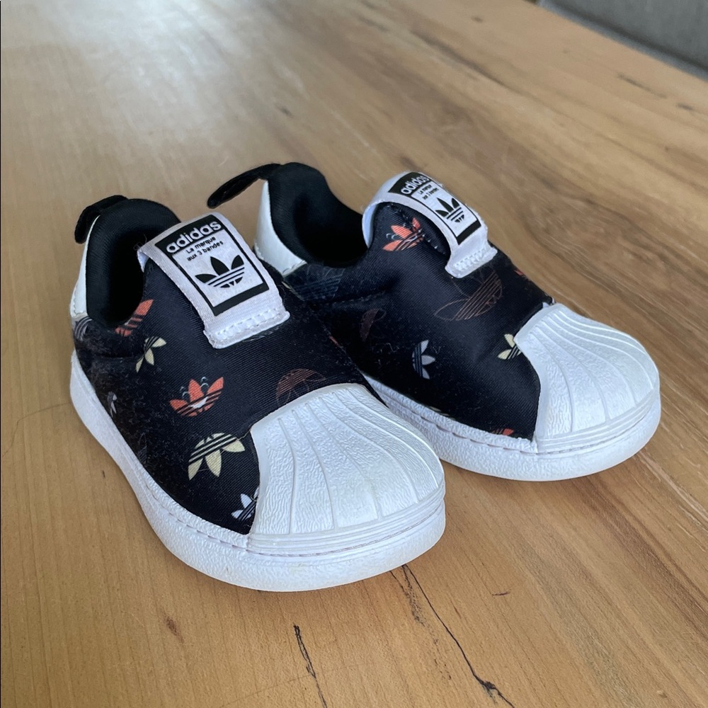 adidas Black baby Slip-On Floral Shell-Toe Sneakers